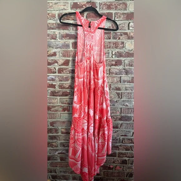 Free People La Mar Maxi Dress Coral Boho Printed High-Low Sleeveless Vacation S - Picture 4 of 4